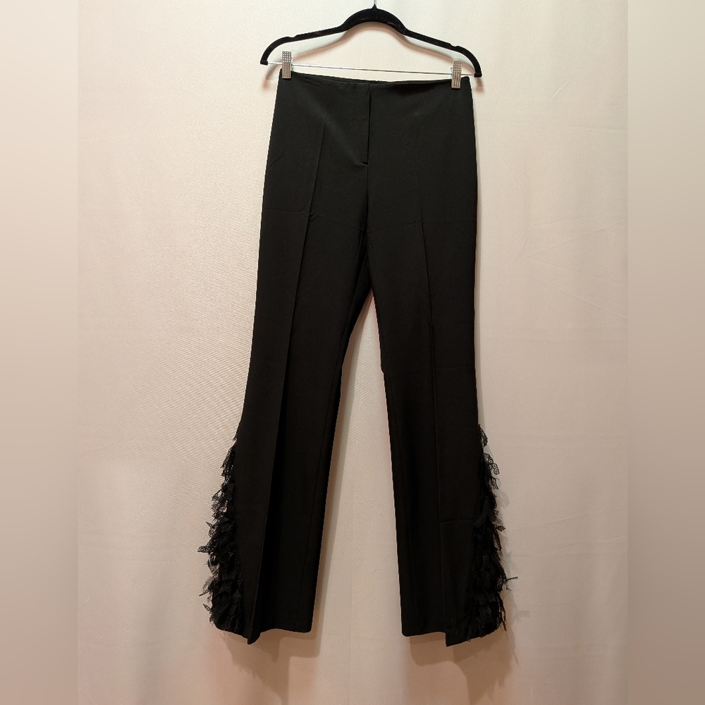 Black lace Trim Flare-Leg Pants